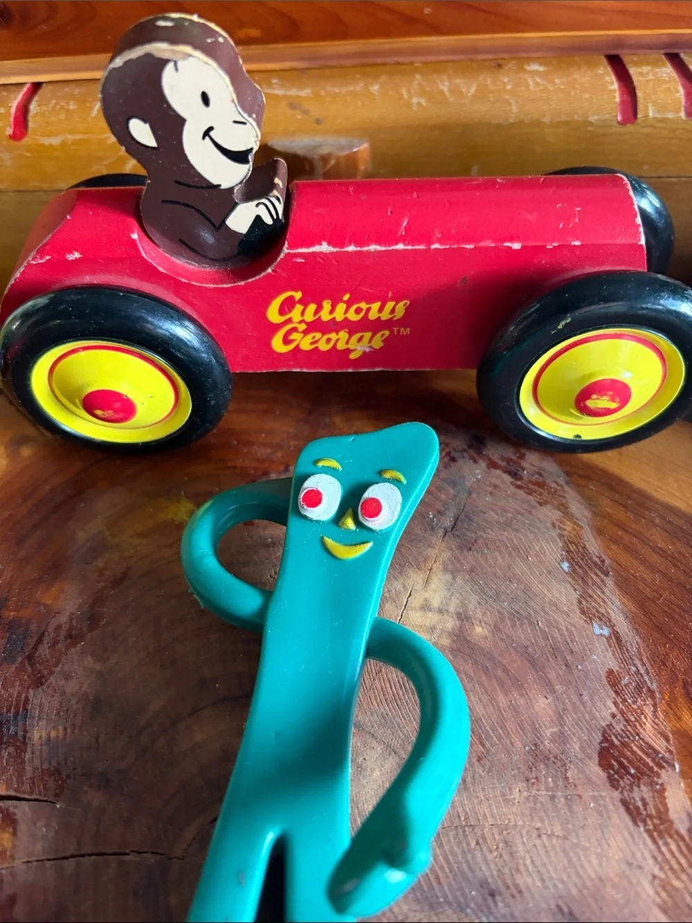 Gumby curious George wooden pull